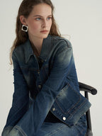 someone sometimes High Cotton Denim Blue Long Sleeve Collared Buttoned Women Top & Skirt Sets