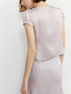 someone sometimes Tie Front V-neck Puff Sleeve Slim Casual Love Print Acetate Women Blouses