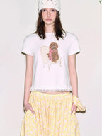 fano Cotton Blend Animal Print Slim Cropped Round Neck Short Sleeve T-Shirts