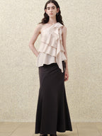 someonesometimes Ruffle One Shoulder Loose Tencel Modal Soft Mist Pink Women Top