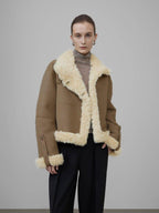 unspoken Faux Fur Pocketed Loose Fit Barn Style Brown Women Cropped Jackets