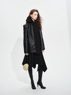 audreyyang Soft Lambskin Vintage Loose Fit Collarless Black Woven Women Leather Jackets