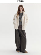 fano Soft Beige Minimalist Lapel Collar Loose Fit Young Women Everyday Short Coat