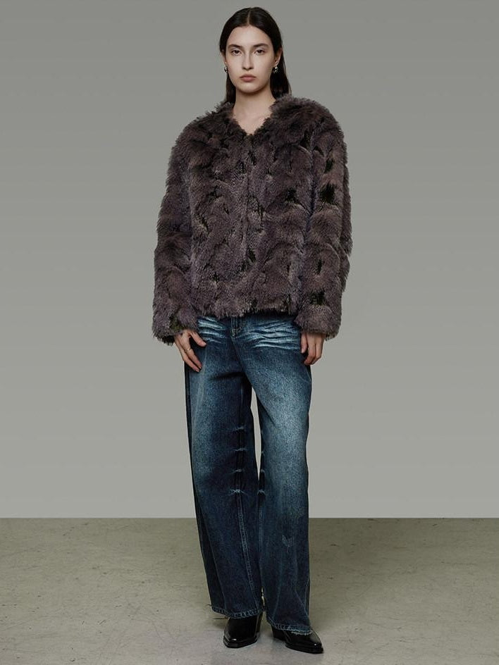 unspoken Warm Minimal No Collar Mocha Brown Women Commuter Polyester Short Coat