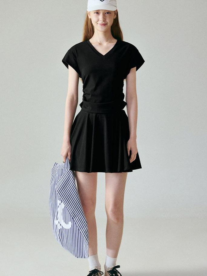 fano Chic V-neck Short Sleeve Two Piece Women Matching Set Top & Skirt Sets