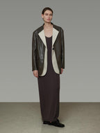 unspoken Soft Viscose Blazer Collar Relaxed Fit Commuter Women Brown Leather Jackets