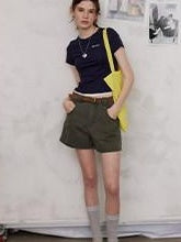 Lofi choose High Waist Distressed Loose Fit Women Zip Washed Green Mid-Length Shorts