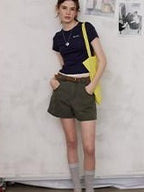 Lofi choose High Waist Distressed Loose Fit Women Zip Washed Green Mid-Length Shorts