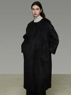 unspoken Heavyweight Lambswool Blend Minimal Commuter Loose Longline Black Wool Coats