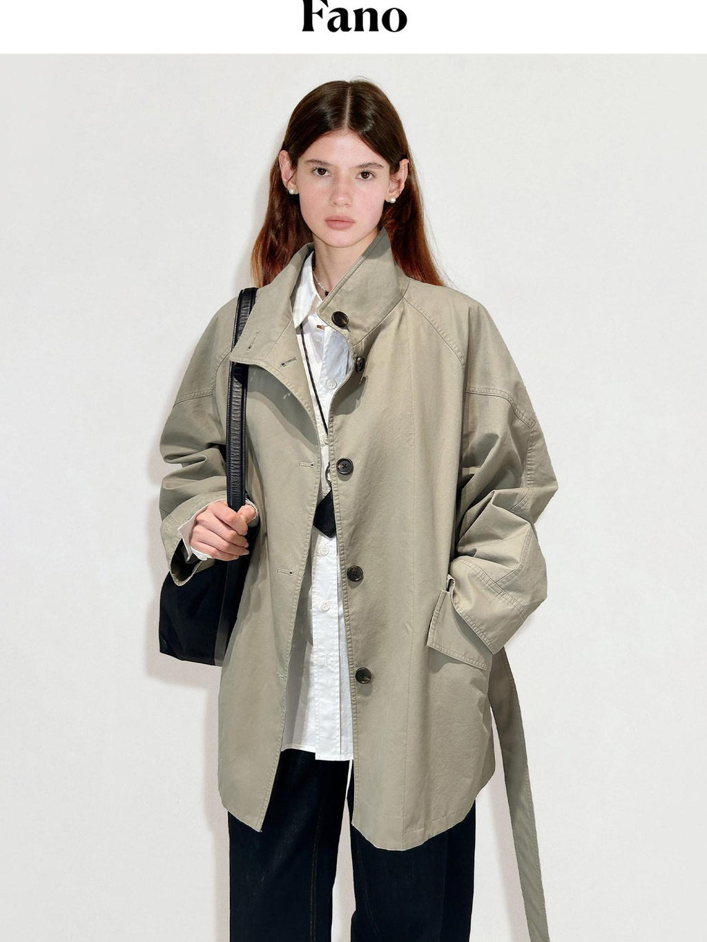 fano Pure Cotton Loose Korean Commuter Single Breasted Women Khaki Grey Trench Coats