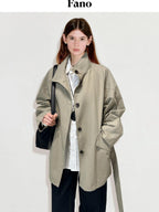 fano Pure Cotton Loose Korean Commuter Single Breasted Women Khaki Grey Trench Coats