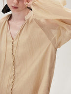 fano Soft Tencel V-neck Long Sleeve Pullover Casual Two Piece Women Blouses