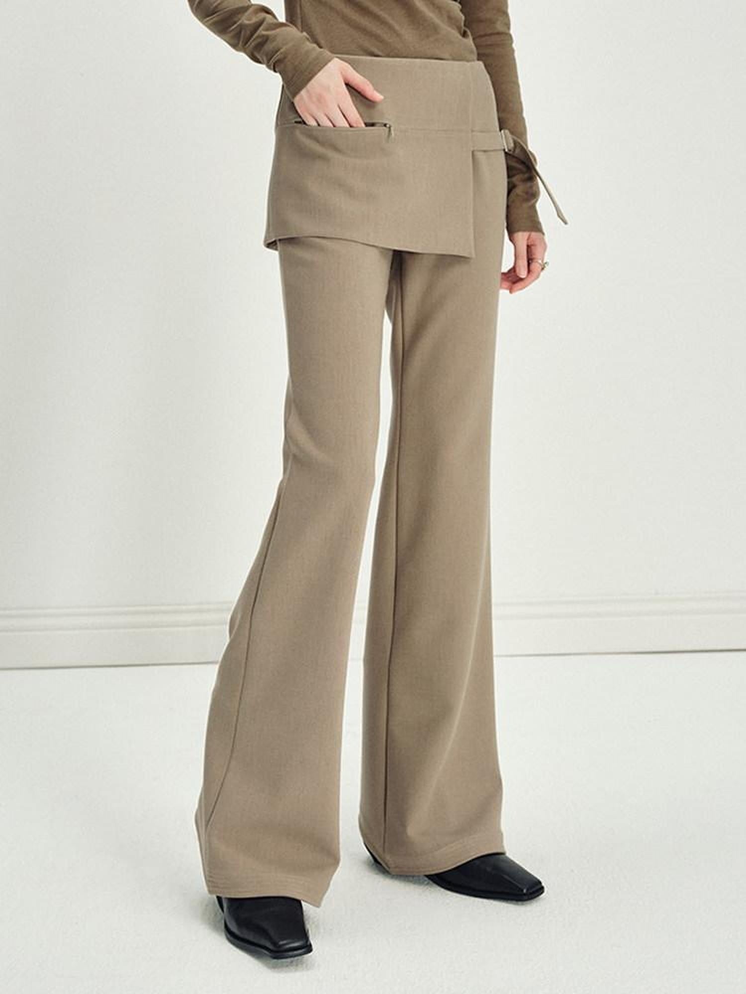 someonesometimes Asymmetrical Tie Natural Waist Micro Flare Women Polyester Blend Flared Pants