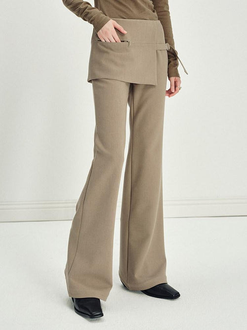 someonesometimes Asymmetrical Tie Natural Waist Micro Flare Women Polyester Blend Flared Pants