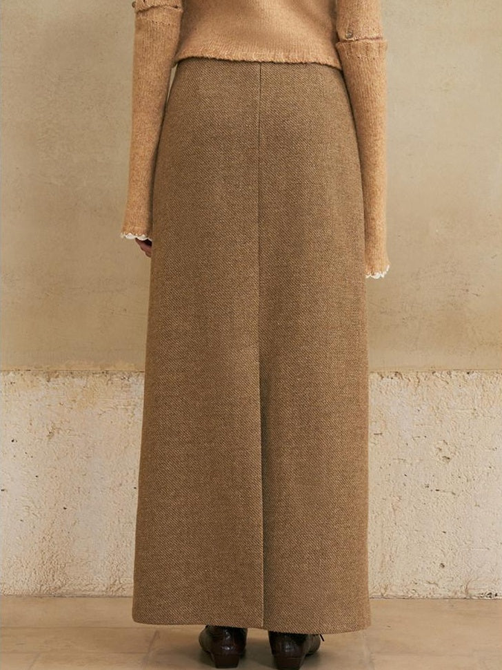 someonesometimes Wool Blend Lined Vintage Straight Mid Hidden Zip Casual Women Maxi Skirts