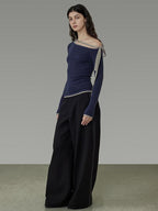 unspoken Tie Detail Slim Knit Pullover Asymmetrical Collar Office Viscose Blouses