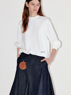 fano Embroidered Cotton Blend Relaxed Loose Womens Casual Long Sleeve T-Shirts