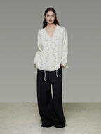 unspoken Breathable V-neck Drawstring Loose Casual Pullover Women Commuter Sweaters