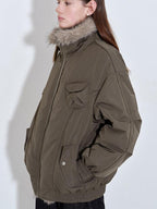fano High Fill White Duck Down Warm Straight Fur Collar Women Army Green Down Jackets