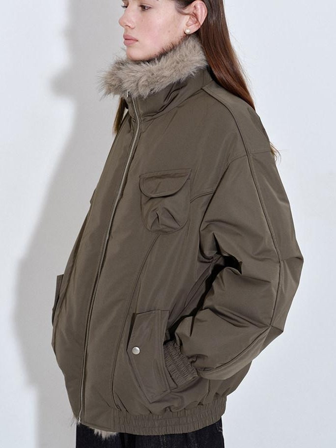 fano High Fill White Duck Down Warm Straight Fur Collar Women Army Green Down Jackets