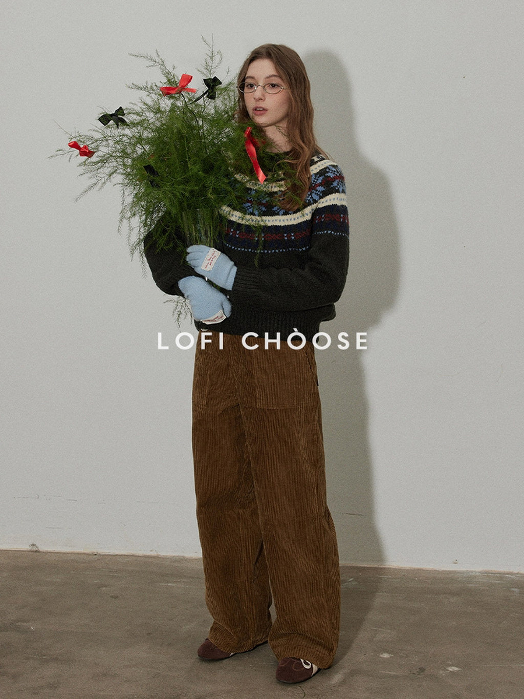 Lofi choose Cozy Soft Pullover Commuter Loose Fit Crew Neck Long Sleeve Knit Sweaters