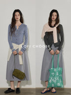 Lofi choose High Waist Bow A Line Cotton Commuter Loose Fit Women Tie Elegant Midi Skirts
