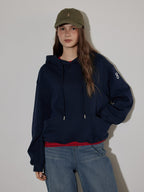 Lofi choose Fleece Lined Cotton Relaxed Hooded Pullover Smart Casual Long Sleeve Navy Hoodie