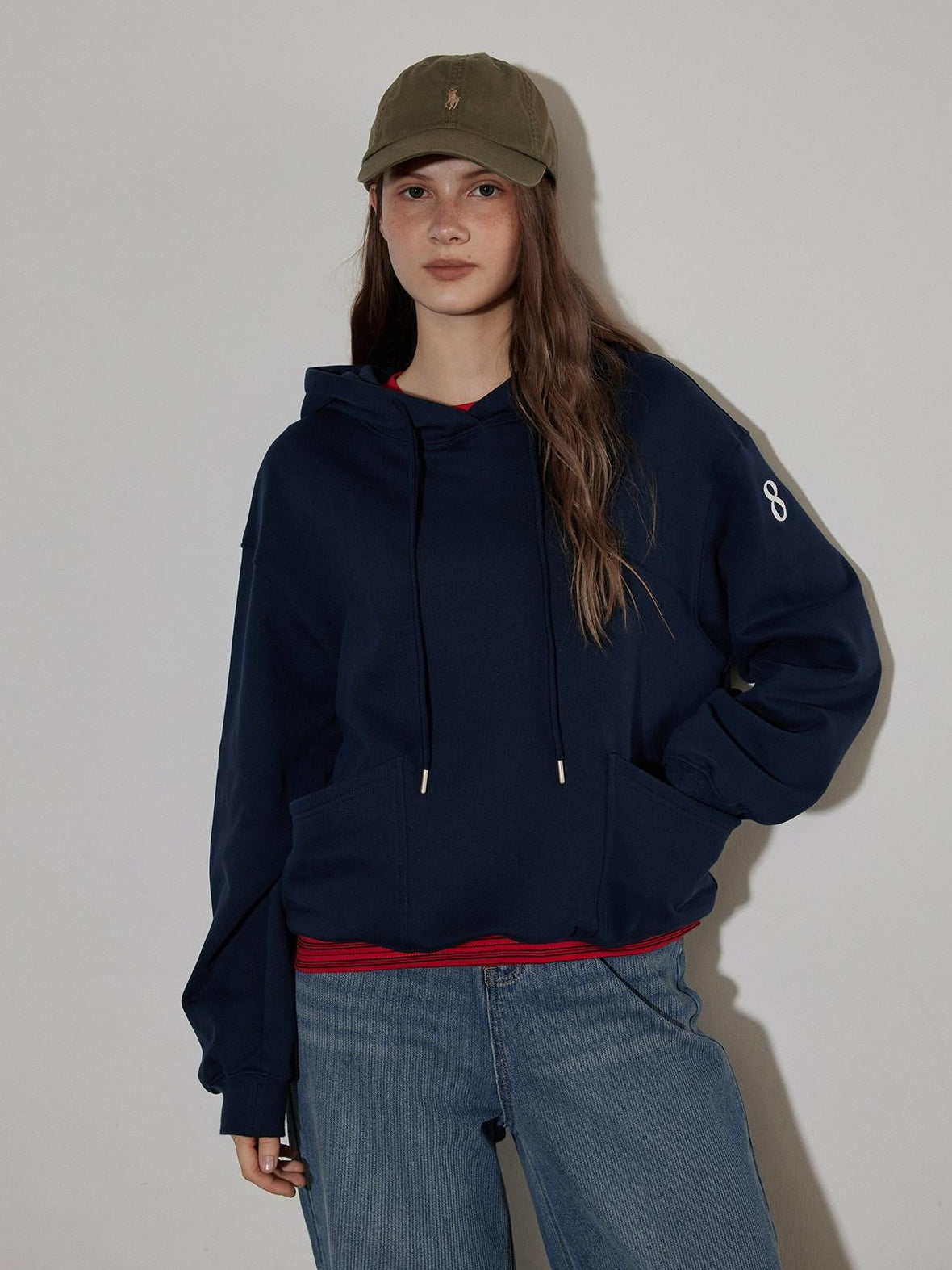 Lofi choose Fleece Lined Cotton Relaxed Hooded Pullover Smart Casual Long Sleeve Navy Hoodie