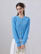 ikyou Soft Cotton Blend Preppy Regular Button Front Blue Casual Women Logo Cardigans