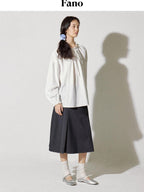fano Breathable Lyocell Cotton Loose Round Neck Korean Long Sleeve White Blouses