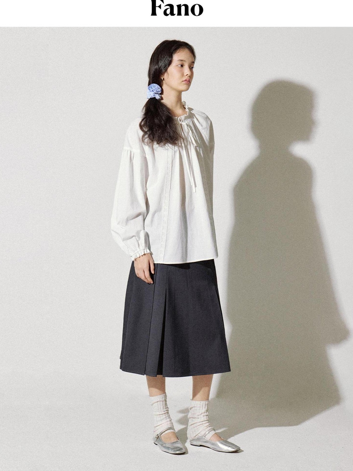 fano Breathable Lyocell Cotton Loose Round Neck Korean Long Sleeve White Blouses