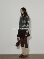 Lofi choose Cozy Thick Printed Wool Blend Relaxed Oversized Women Crewneck Cardigans