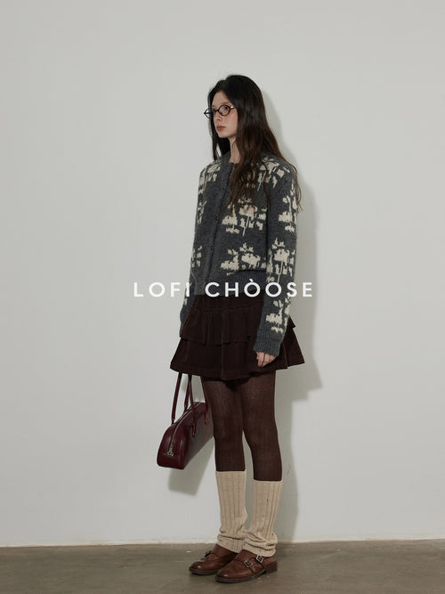 Lofi choose Cozy Thick Printed Wool Blend Relaxed Oversized Women Crewneck Cardigans