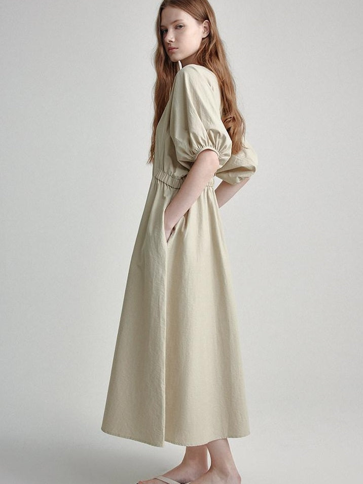 fano Structured High Waist Workwear A Line Short Sleeve Cotton Blend Maxi Dresses