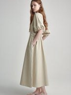 fano Structured High Waist Workwear A Line Short Sleeve Cotton Blend Maxi Dresses