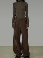 unspoken High Waist Pocketed Minimalist Office Brown Polyester Blend Wide Leg Pants