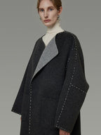 unspoken Warm Thick 3D Tailored Loose Fit Lapel Collar Commuter Women Charcoal Wool Coats