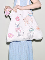 fano Floral Print Open Top Casual Minimalist Women Everyday White Bags