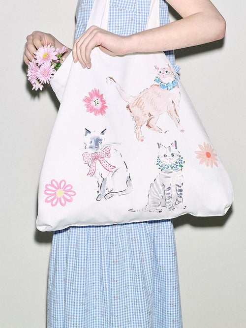 fano Floral Print Open Top Casual Minimalist Women Everyday White Bags