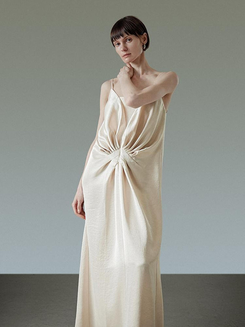 unspoken Satin Minimal V-neck Camisole Natural Waist City Commuter Women Maxi Dresses