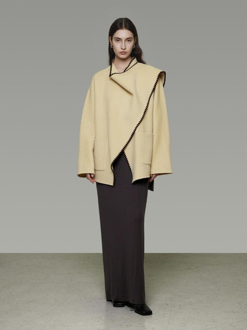 unspoken 100 Percent Wool Lightweight Minimal Commuter Loose Women Pale Yellow Wool Coats