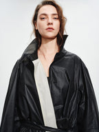 audreyyang Detachable Belt Pure Cotton Loose Long Single Breasted Women Black Trench Coats