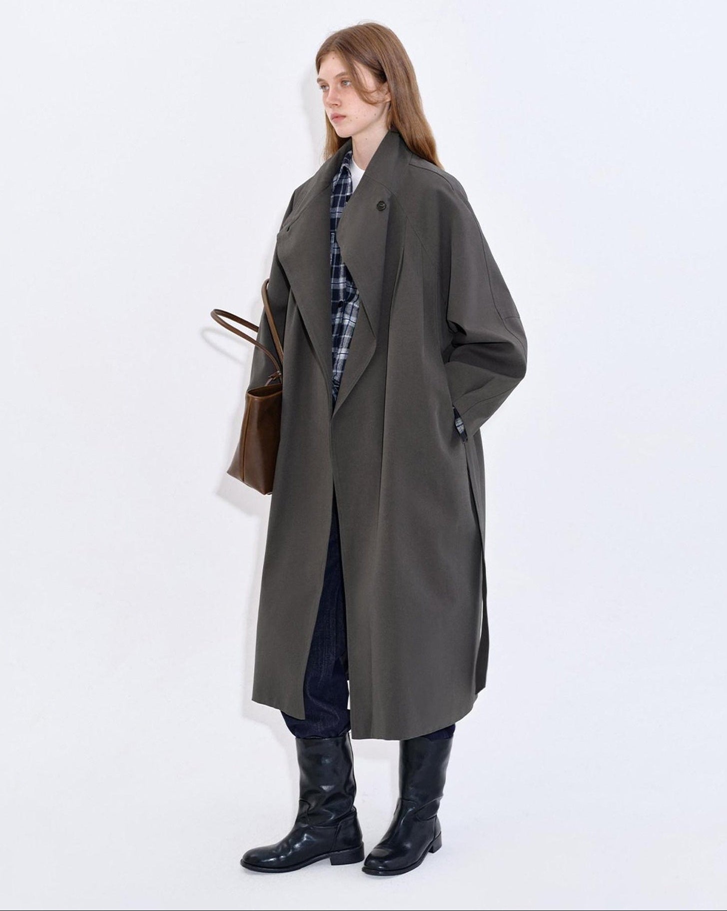 fano Cotton Lyocell Mid Length Single Breasted Straight Women Brown Trench Coats