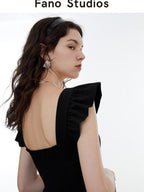 fano High Waist Ruffle A Line Square Neck Office Casual Maxi Dresses