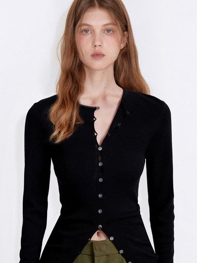 fano Office Ready Korean Slim V-neck Button Longsleeve Women Polyester Cardigans