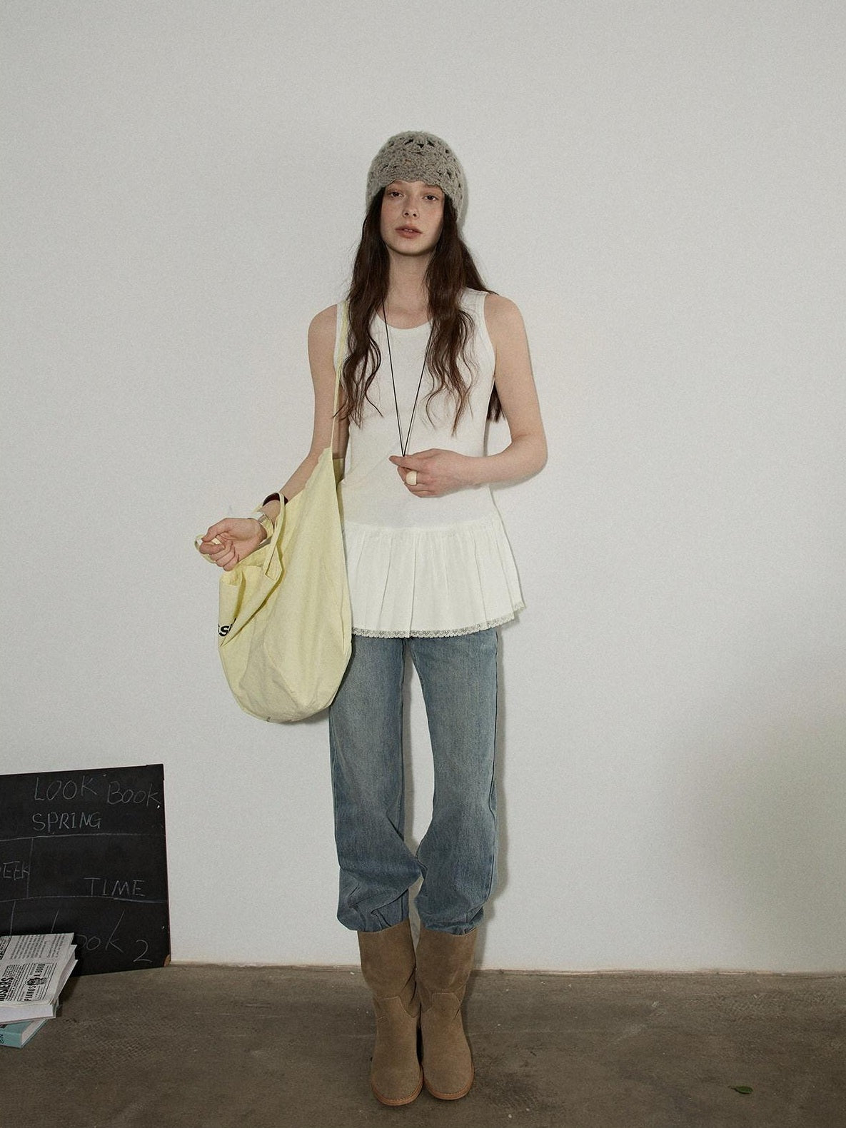 Lofi choose Versatile Layering Commuter Loose Fit Crew Neck Women White Tank Tops