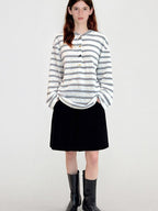 fano Cotton Blend Relaxed Loose Round Neck Women Striped Long Sleeve T-Shirts