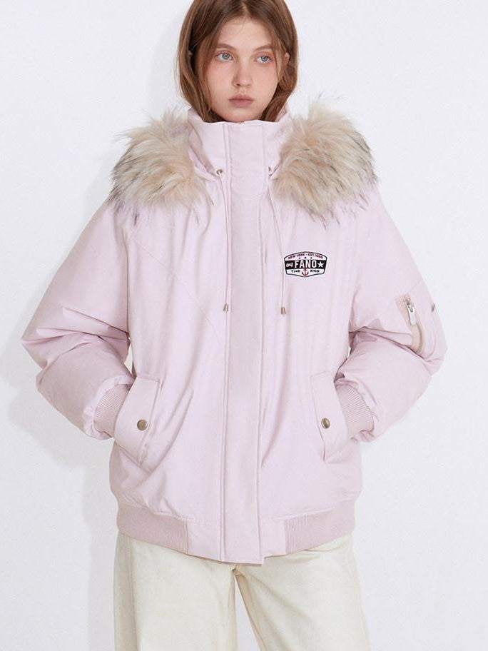 fano White Duck 90 Percent Down Removable Hood Casual Regular Women Pink Down Jackets