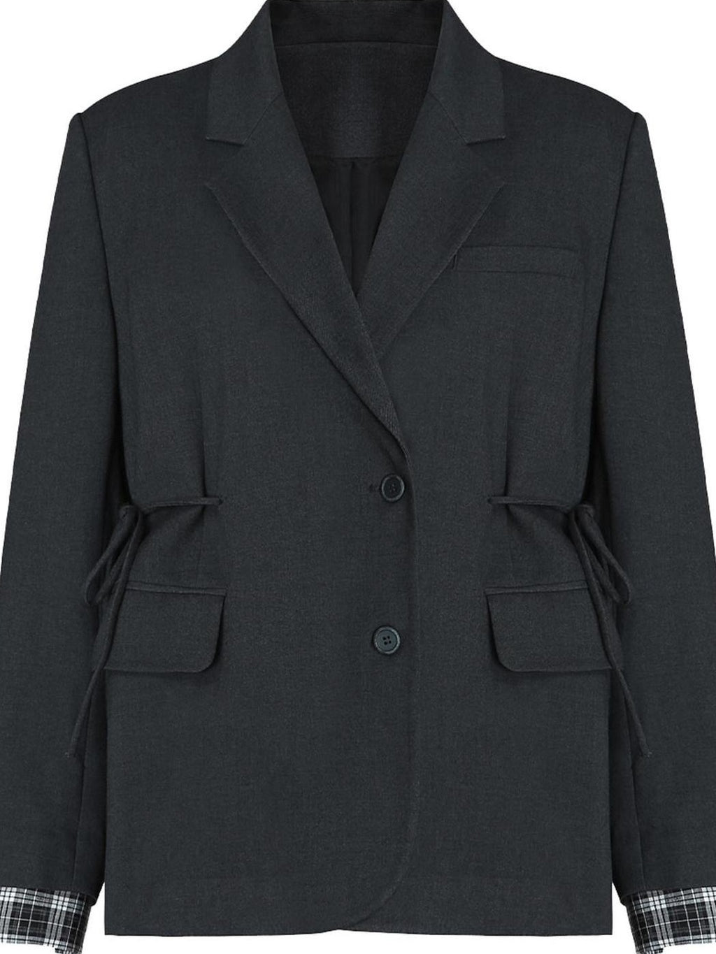 fano Deep Gray Solid Single Button Blazer Loose Fit Women Workwear Top & Skirt Sets