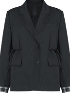 fano Deep Gray Solid Single Button Blazer Loose Fit Women Workwear Top & Skirt Sets